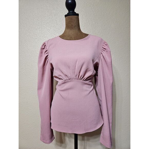 Express Tops - Express Women’s Long Sleeve Blouse Blush Pink Ruched Waist Puff Shoulder Size M